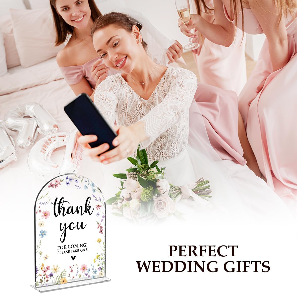 Wedding Sign Decor, Thank You For Coming Sign, 5x7 Inch Arch Acrylic, Wedding Sign for Reception & Event, Bridal Shower Decorations, Wedding Table Sign Accessories for Anniversary And Party (Flower)