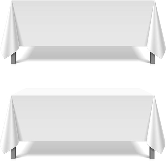 Pomp Pure White 70" x 120" Poplin Polyester Tablecloth (2 Pack) | Wrinkle + Stain Resistant Easy Care Premium Fabric | Fits 6FT or 8FT Rectangle Table