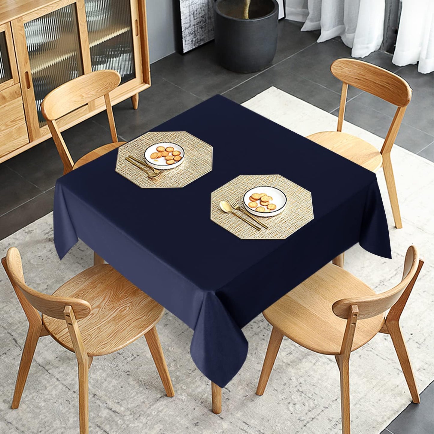 sancua 2 Pack Navy Tablecloth 54 x 54 Inch, Stain and Wrinkle Resistant Square Table Cloth - Washable Polyester Table Cover for Dining Tables, Buffet Parties and Camping