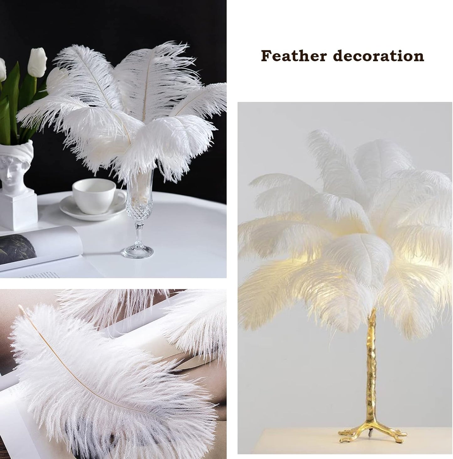 NEWONG 30pcs Mint Green Ostrich Feathers Natural Bulk 8-10in（20-25cm） Vase Craft Wedding Home Party Centerpieces Christmas Day Decoration…