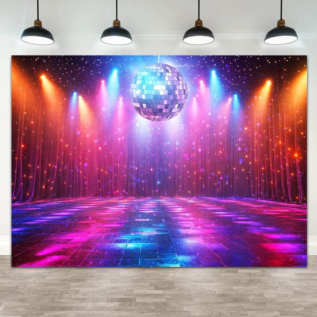 Disco Decorations Backdrop, Retro Glow Party 70s 80s 90s Theme Stage Dance Background Disco Party Decoration, Polyester Banner PartyBackdrop for Birthday Prom Portrait Photo Props 6x4ft