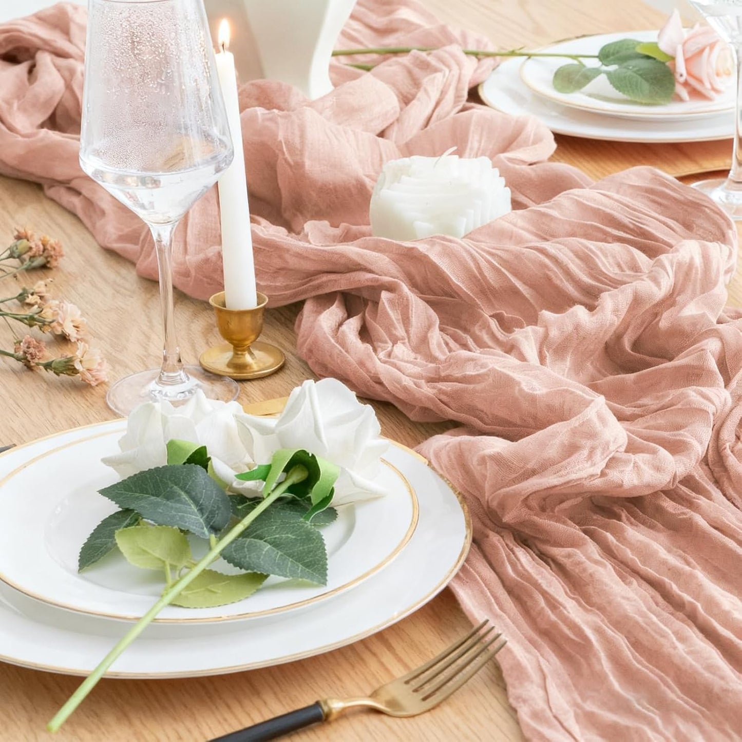 6 Pack Dusty Pink Cheesecloth Table Runner 23x120 inch Rustic Boho Gauze Table Runner 10 FT Long Sheer Cheese Cloth Fabric Table Runners for Romantic Wedding Bridal Shower Birthday Party Decor