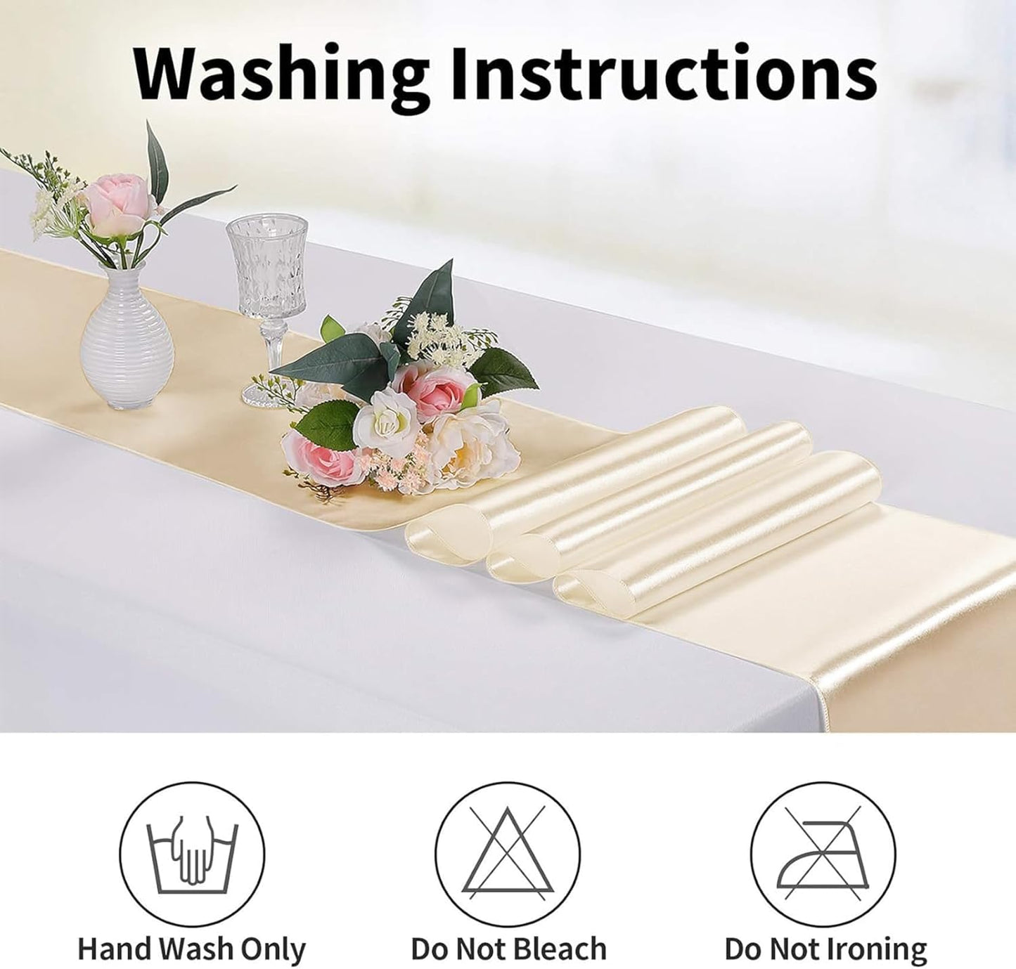 15-Pack Satin Table Runner Champagne 12 x 108 inches Long, Table Runners for Wedding, Birthday Parties, Banquets Decorations（15 Pack, 12x108 Inch, Champagne