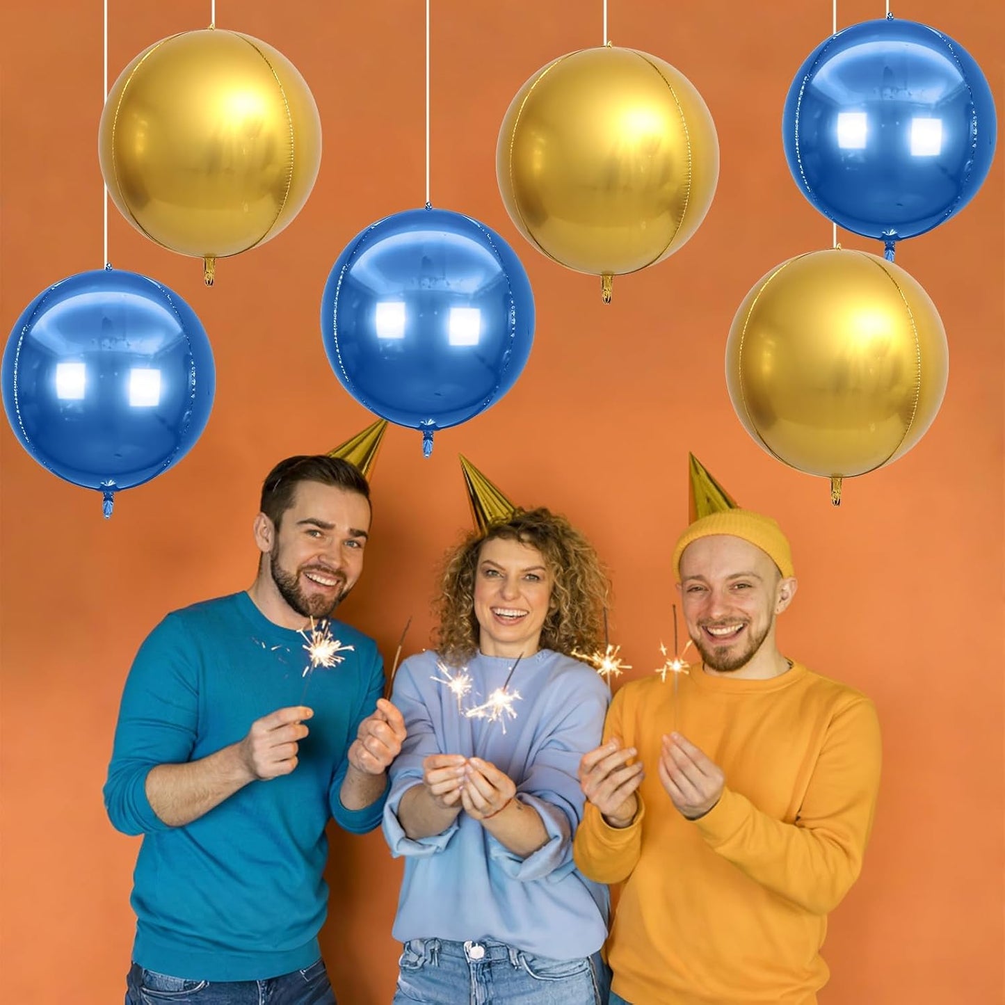 6Pcs Blue Gold Round Foil Balloons,Giant 4D Round Ball Balloon,22 Inch Metallic Blue Gold Balloons for Birthday Wedding Graduation Prom Party Decorations