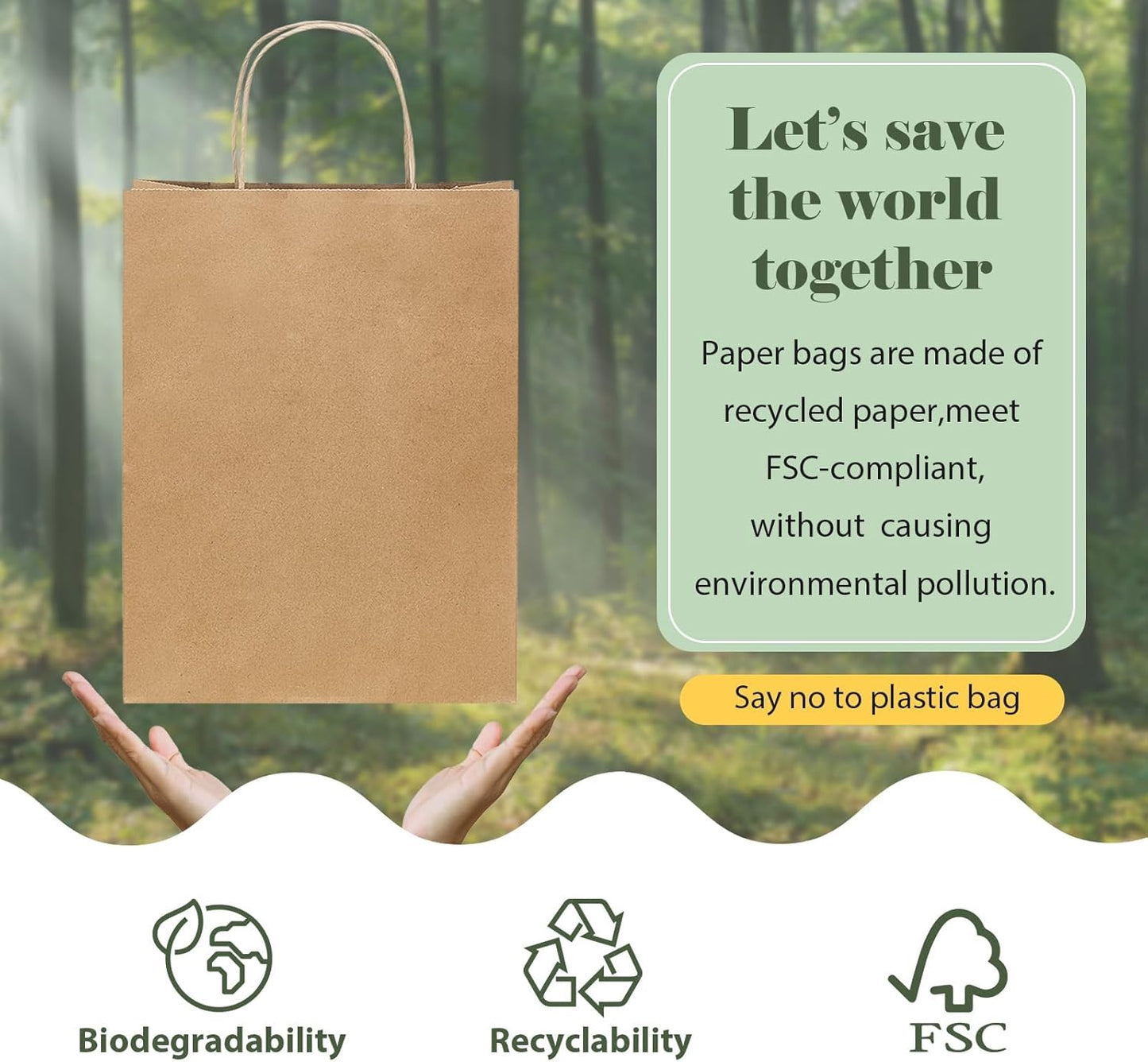 GSSUSA Brown Kraft Paper Gift Bag with Handles, 10x5x13 Bulk Shopping Grocery Paper Bags 200 Pcs, Party Favor Retail Small Business Packaging Mother's Day Merchandise Boutique Wedding Baby Shower