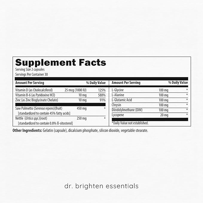 Dr. Brighten Saw Palmetto Plus - Natural Dietary Supplement for Women - PCOS Support to Prevent Hair Loss Acne Oily Skin