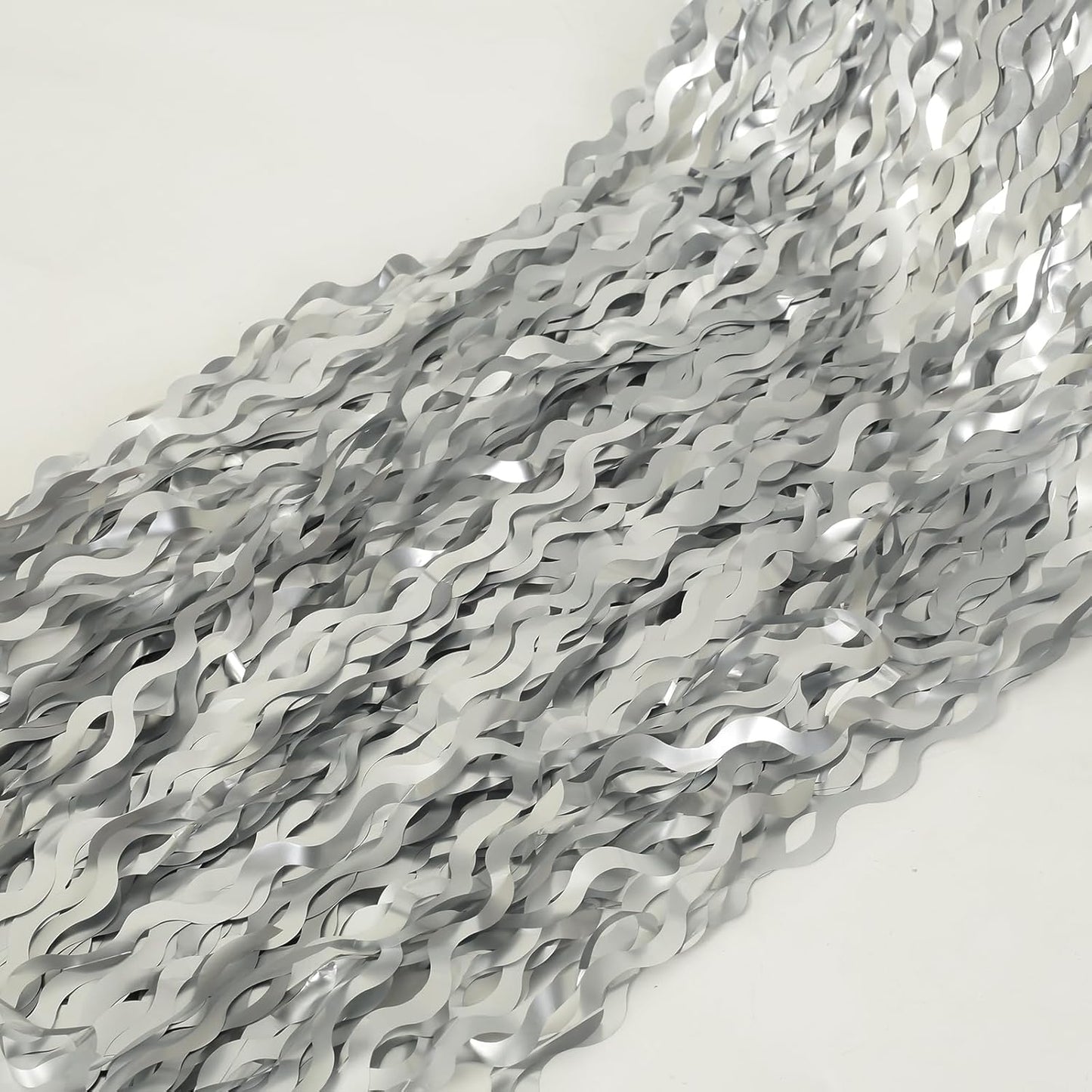 4 Pack 3.3x6.6ft Silver Foil Fringe Backdrop - Wavy Metallic Tinsel Foil Curtains Photo Booth Backdrop for Birthday Wedding Holiday | Silver Streamers Celebration Bachelorette Party Decorations