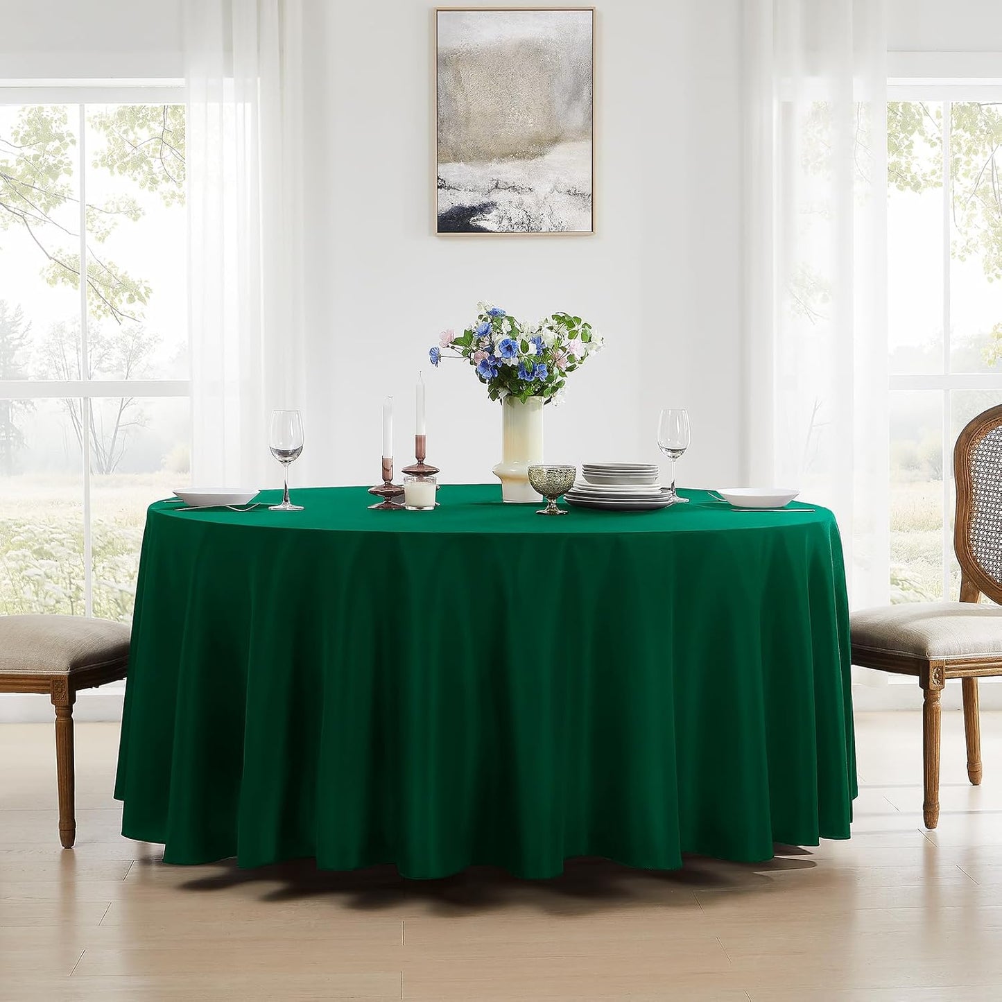 Round Tablecloth 2 Pack 90 Inch Dark Green Tablecloths Washable Decorative Linen Polyester Table Clothes Cover for Dining Table Banquets Buffet Parties and Wedding
