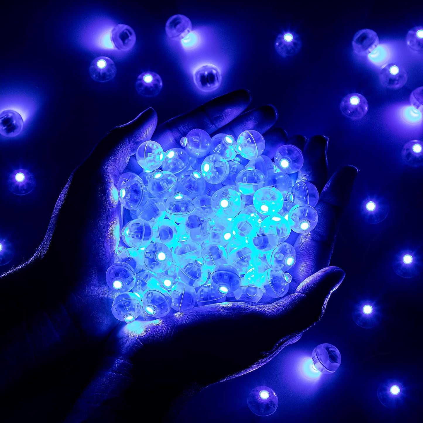 50pcs Blue LED Balloon Light, Round LED Ball Lamp Tiny Led Lighting Decoration for Indoor Outdoor Party Event Fun Wedding Festival Birthday Halloween Christmas Party Supplies