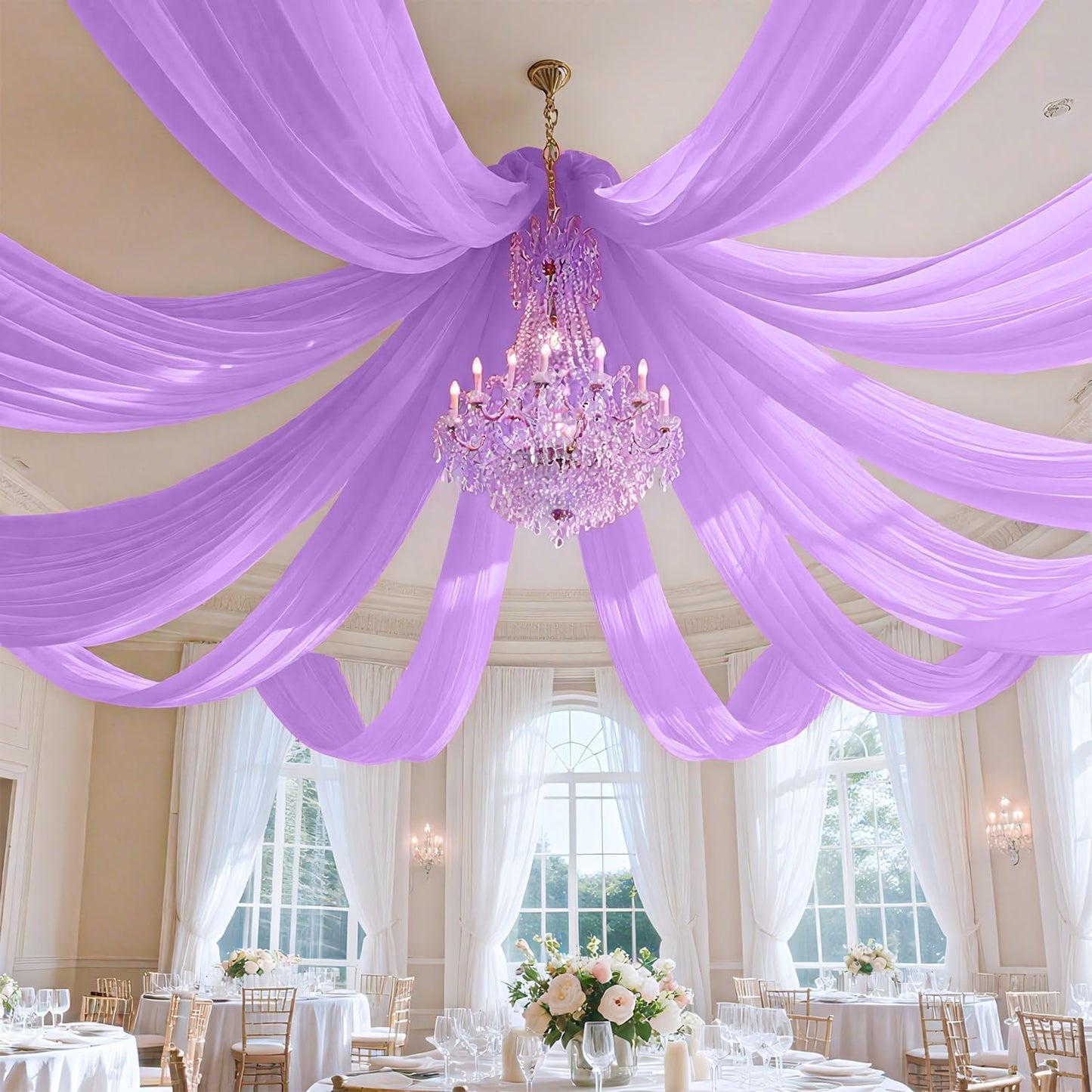 Ceiling Drapes for Weddings Light Purple Draping Fabric for Wedding Arch 5FTx20FT 2Panels Weddings Drapes Arch Decorations for Wedding Ceremony Lavender Ceiling Panels Swag Curtains for Reception