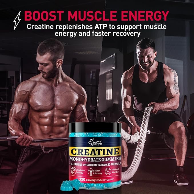 Creatine Monohydrate Gummies for Men & Women, Blueberry Flavor, 120 Count