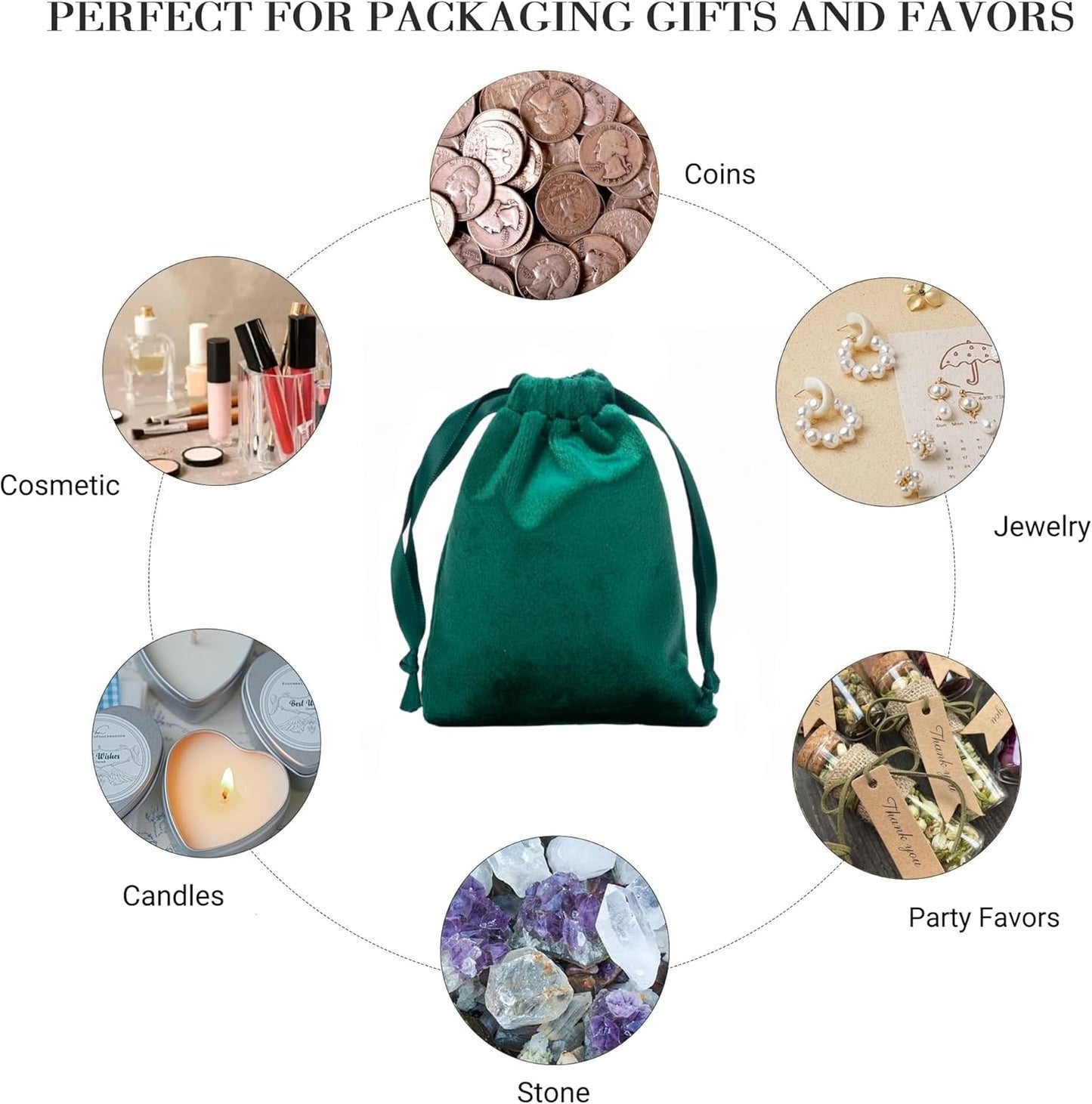 QIANF 12pcs Hunter Green Velvet Drawstring Bags 3x4 inches Mini Velvet Cloth Gift Bags Jewelry Pouches for Storage Wedding Party Favor Christmas