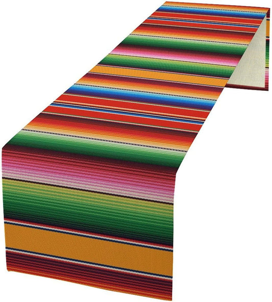Mexican Table Runner,Colorful Stripe Art Table Runner for Kitchen Dining Table Home Party Decoration 13x36 Inch