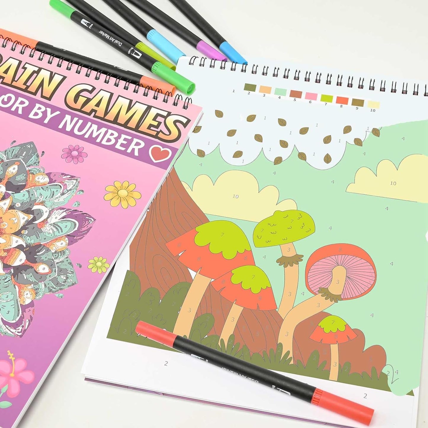 Bondream 3 Pack Color by Numbers Adult Coloring Books,Spiral Bound Coloring Books for Adult Women Relaxation,60 Unqiue Flowers Animals Nature Landscapes,Brain Game Color Book for Adults