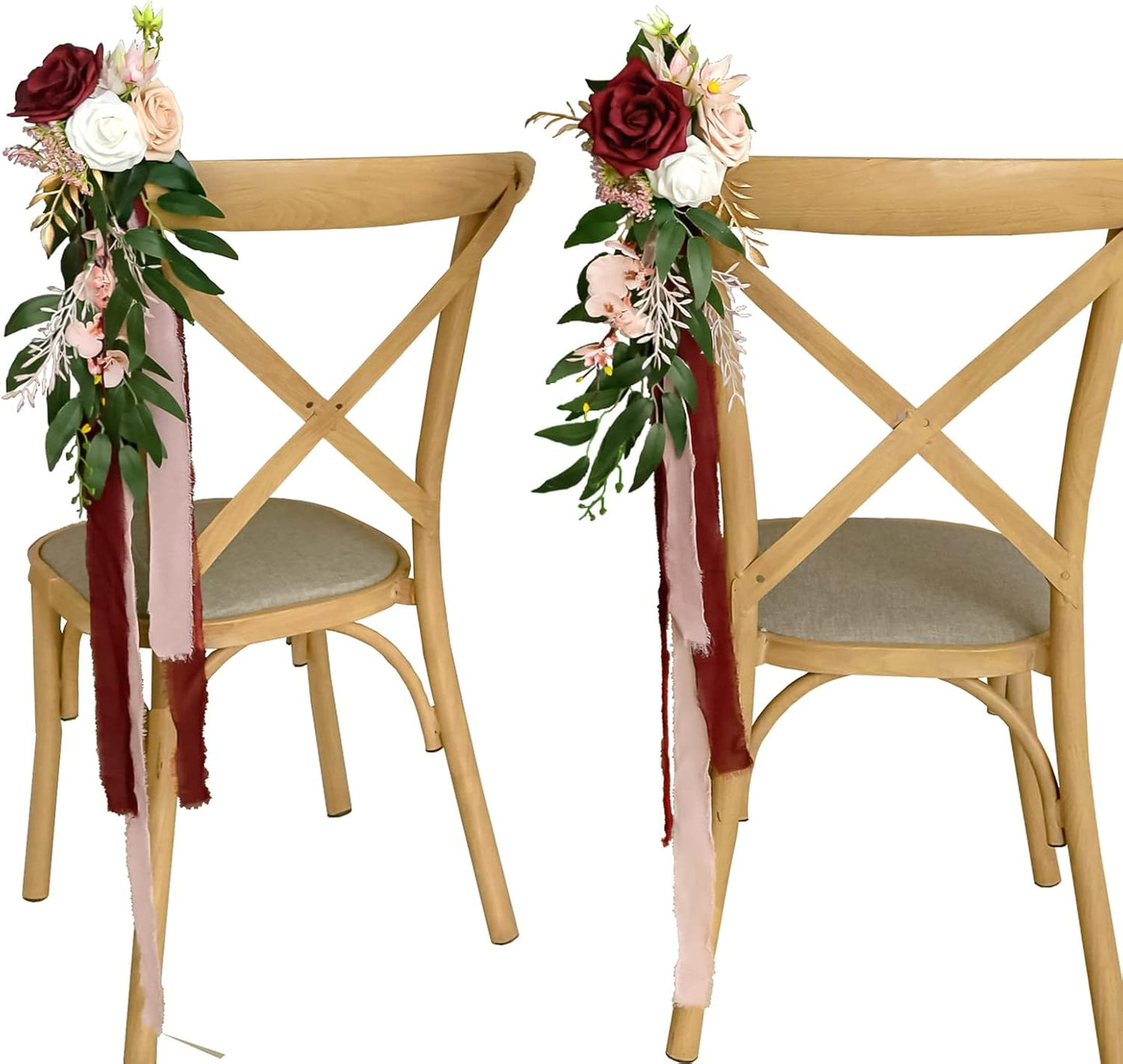 Lookein Wedding Aisle Chair Decorations Set of 8 Pew Flowers with Tails for Wedding Ceremony Chair Decorations, Marsala