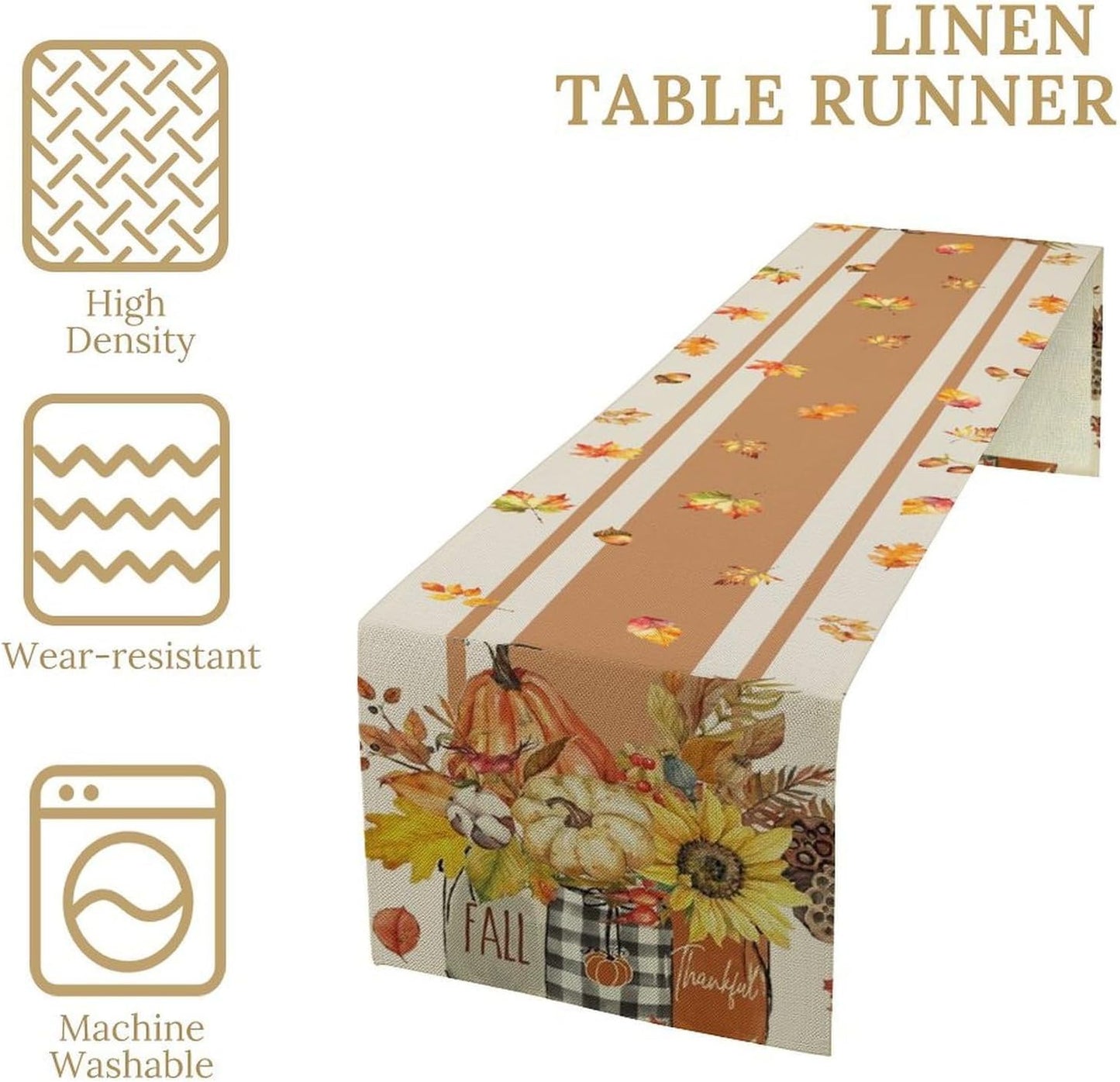 Autumn Table Runner,Thanksgiving Fall Pumpkin Leaves Floral Table Cloth for Kitchen Dining Table Decoration Home Party Decor 13x70 Inch