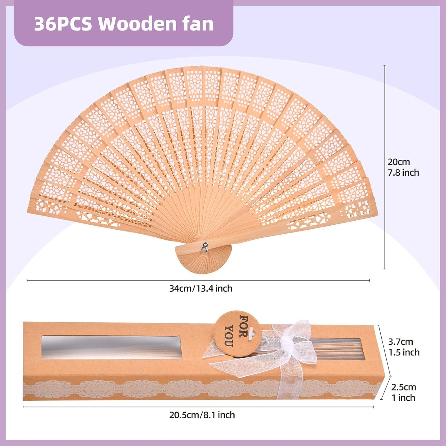 36-Piece Wooden Gift Box Wrapped with Hand-held Folding Fan or Wedding Gift, Bride Gift Party Home Decoration Birthday Gift