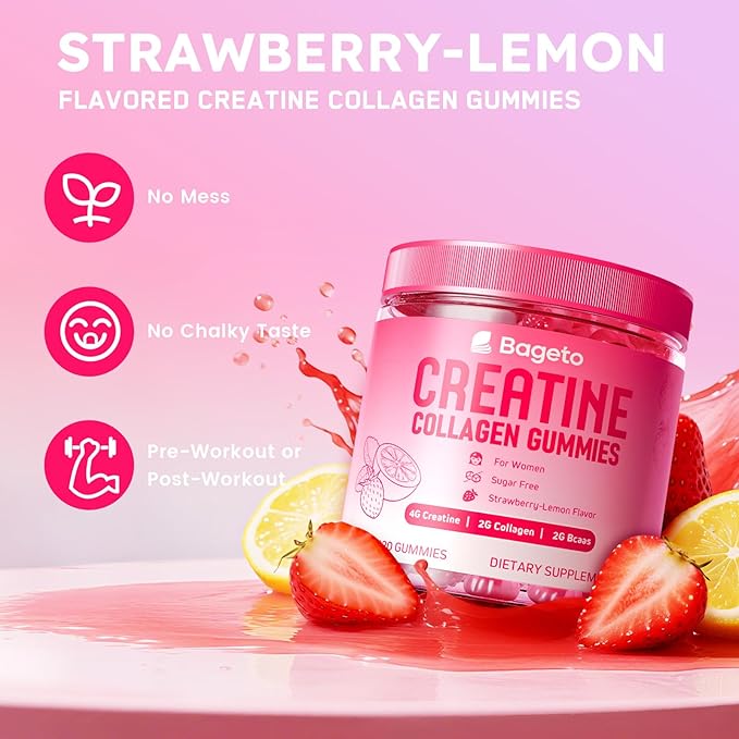 Creatine for Women, Creatine Monohydrate Gummies with Collagen+BCAAs+Hyaluronic Acid+Vitamin C & B12, Supports Lean Muscle, Booty, Energy & Recovery, 120 Sugar-Free Flavored Vegan Gomitas de Creatina