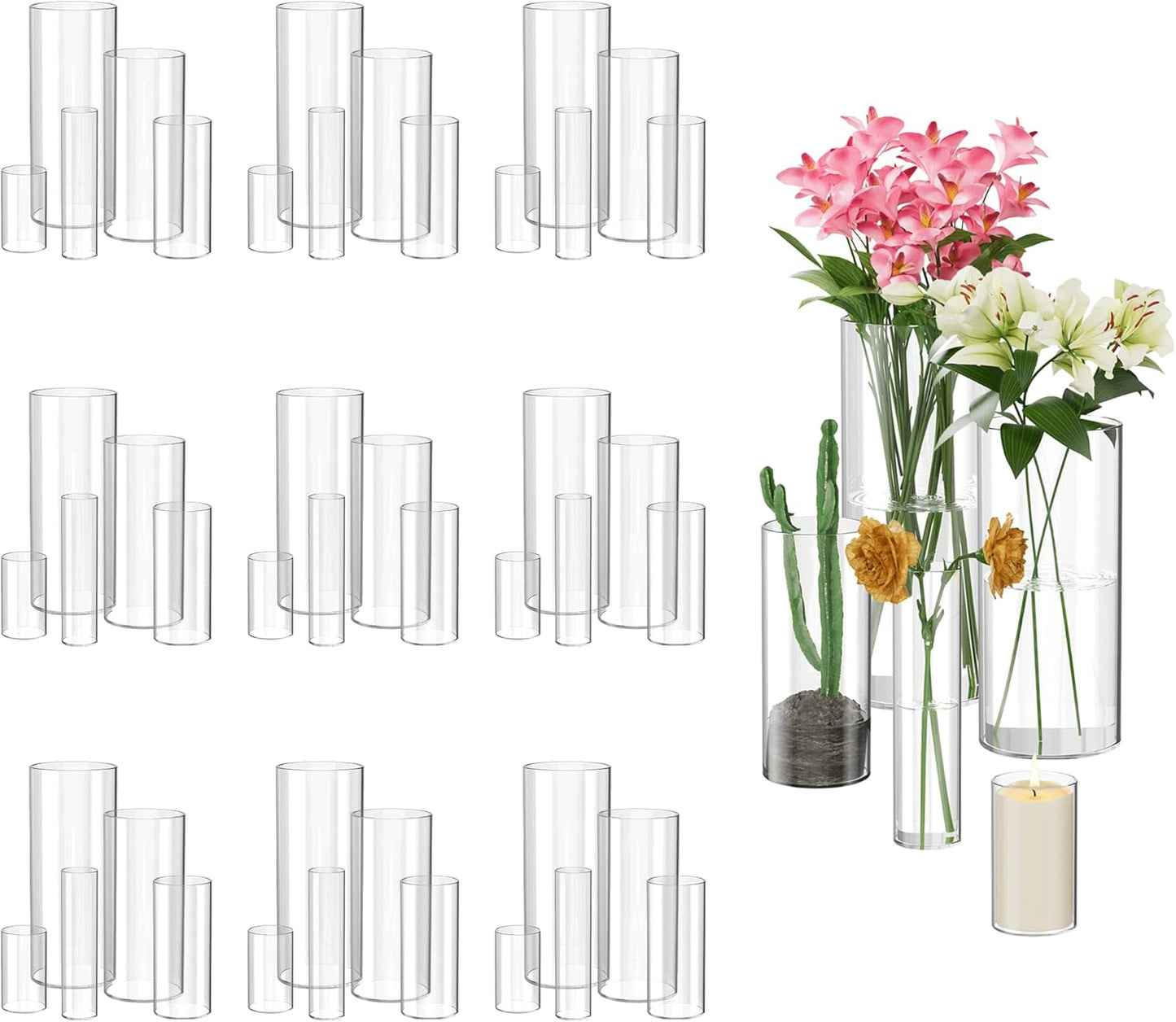 45 Pack Glass Cylinder Vase for Centerpieces, Clear Flower Glass Vases for Wedding Decorations, Hurricane Floating Candle, Holder for Table Centerpiece Wedding Home Décor