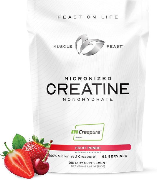 Muscle Feast Creapure - Micronized Creatine Monohydrate Powder | Premium Pre-Workout or Post-Workout | Flavored Creatine for Women & Men | Easy to Mix, Gluten-Free, Safe and Pure, (Fruit Punch, 250g)