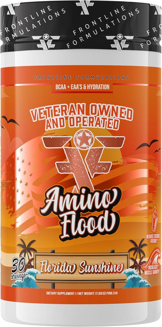 Amino Flood, BCAAs + Essential Amino Acids, Building Blocks of Muscle, Comprehensive Formula, Great Taste, Veteran Owned and Operated (30 Servings, Florida Sunshine)