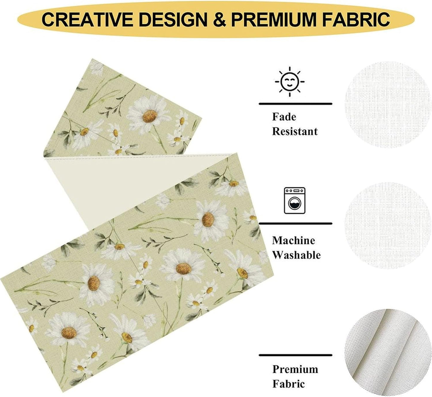 Spring Daisy Table Runner, Farmhouse Seasonal Summer Flower Retro Country Table Center Decor for Home Kitchen Dining Patio Holiday Party Indoor Outdoor Table Decorations, 13"x36" Inch