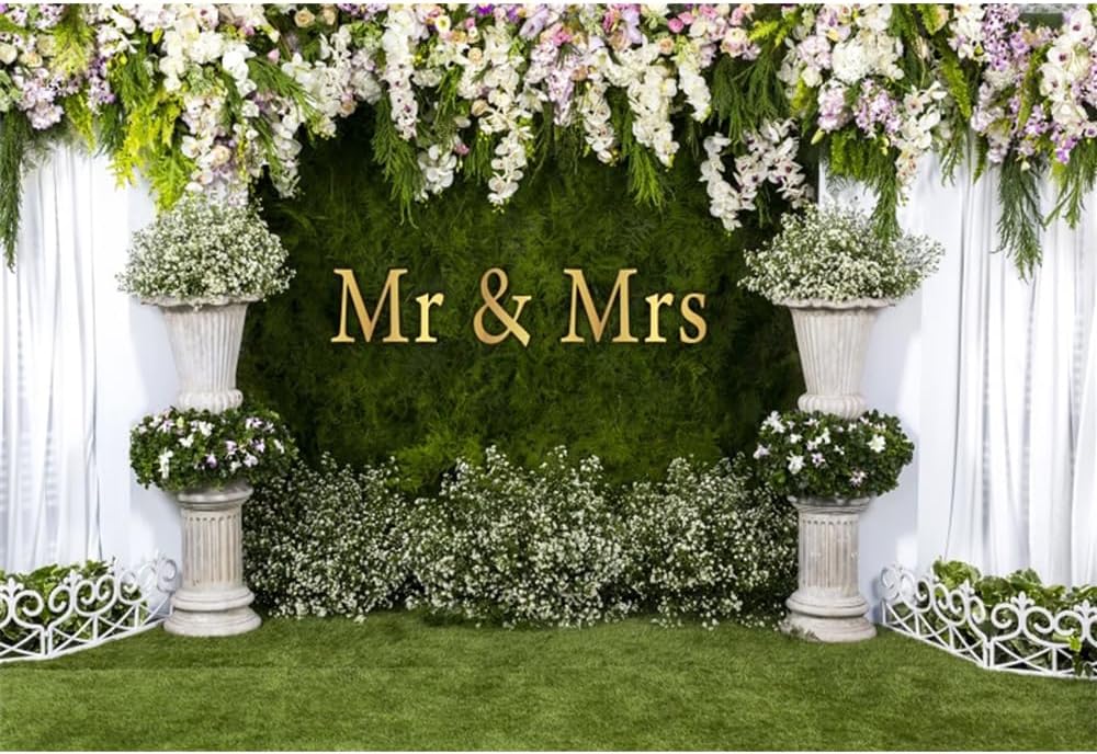 Wedding Arch Flower Backdrop - 10x8ft Mr & Mrs Engagement & Anniversary Photography & Bridal Shower Background