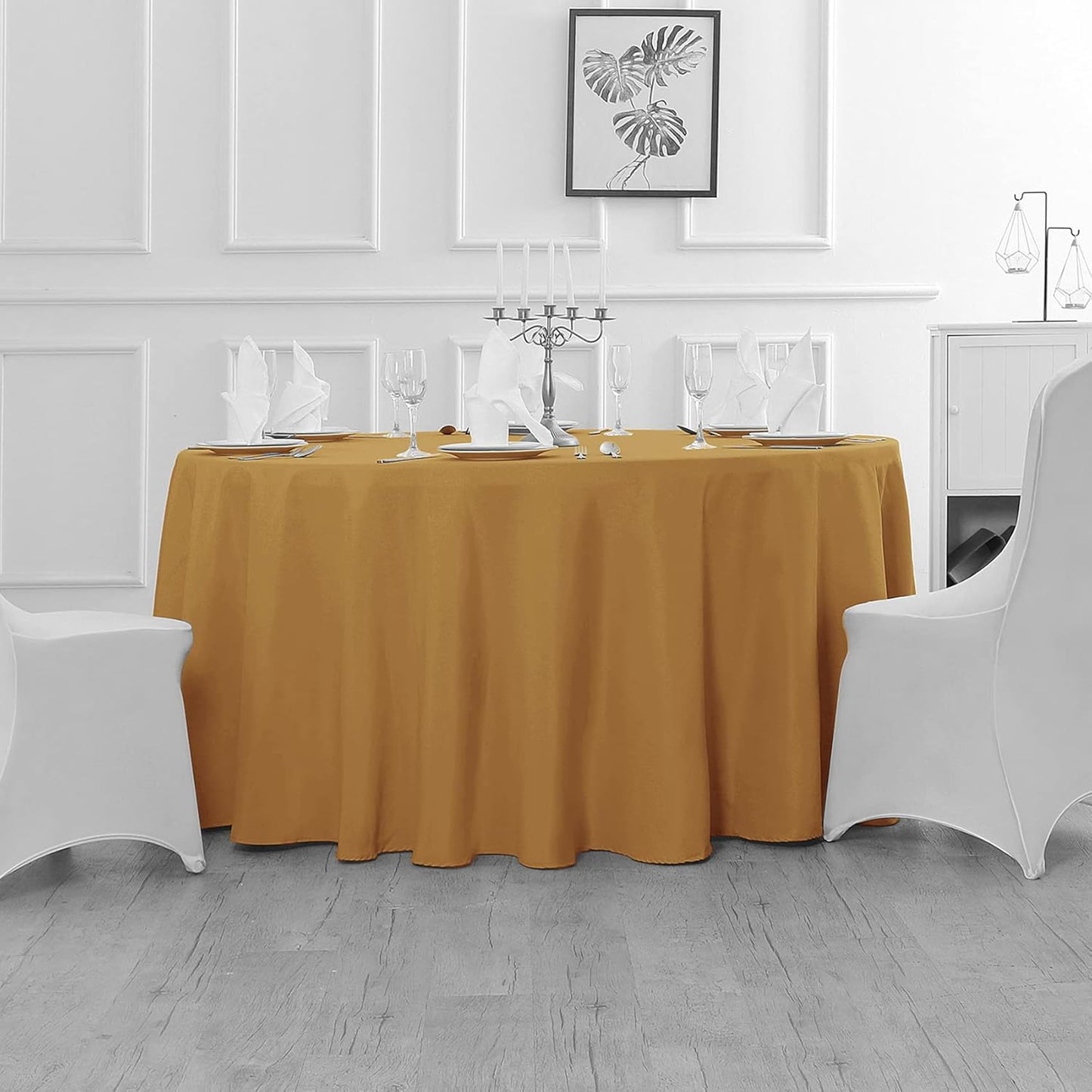 Fokitut 2 Pack Waterproof Round Tablecloth, 108 Inch, Stain Resistant and Wrinkle Polyester Table Cloth, Fabric Table Cover for Kitchen Dining, Wedding, Party, Holiday Dinner-Gold