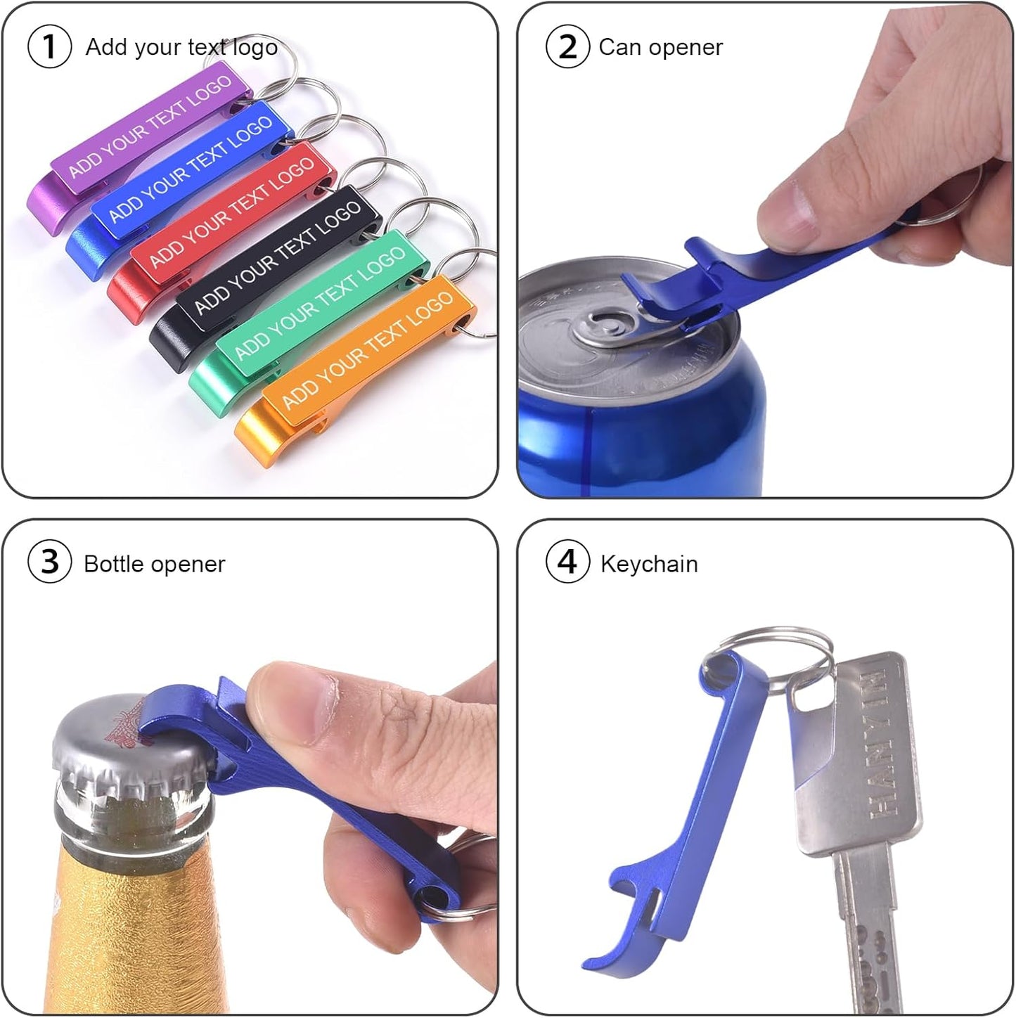 Custom Bottle Opener Keychain - Bulk Personalized with Text/Logo/Photo - Perfect for Corporate Gifts, Birthday Favors, Weddings (10-500 Pcs)