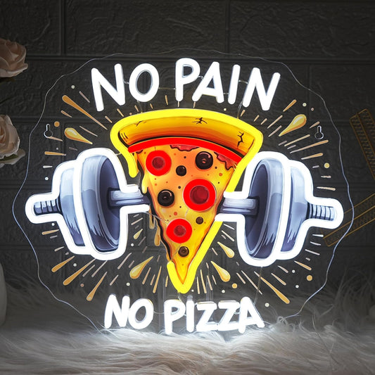 Lucunstar Gym Neon Sign No Pain No Pizza UV Printed Light Signs For Wall Decor Dimmable Dumbbell Barbell Led Lights Decoration Fitness Club Gift For Teens Sports Room USB Powered 14.57 x 12.6 inches