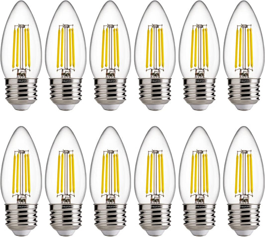 FLSNT 5000K Daylight Dimmable LED Candelabra Bulbs, 60W Equivalent, B11 E26 Base LED Chandelier Light Bulbs, 550LM, 12 Pack UL,CA65 List.