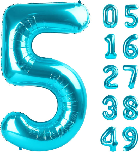 Blue 40 Inch Large Number 5 Birthday Balloon, Five 5th 15 25 35 50 55 Birthday Celebration Decorations, Blue Foil 5 Mylar Helium Balloons Girl Boy Anniversary Party Supplies