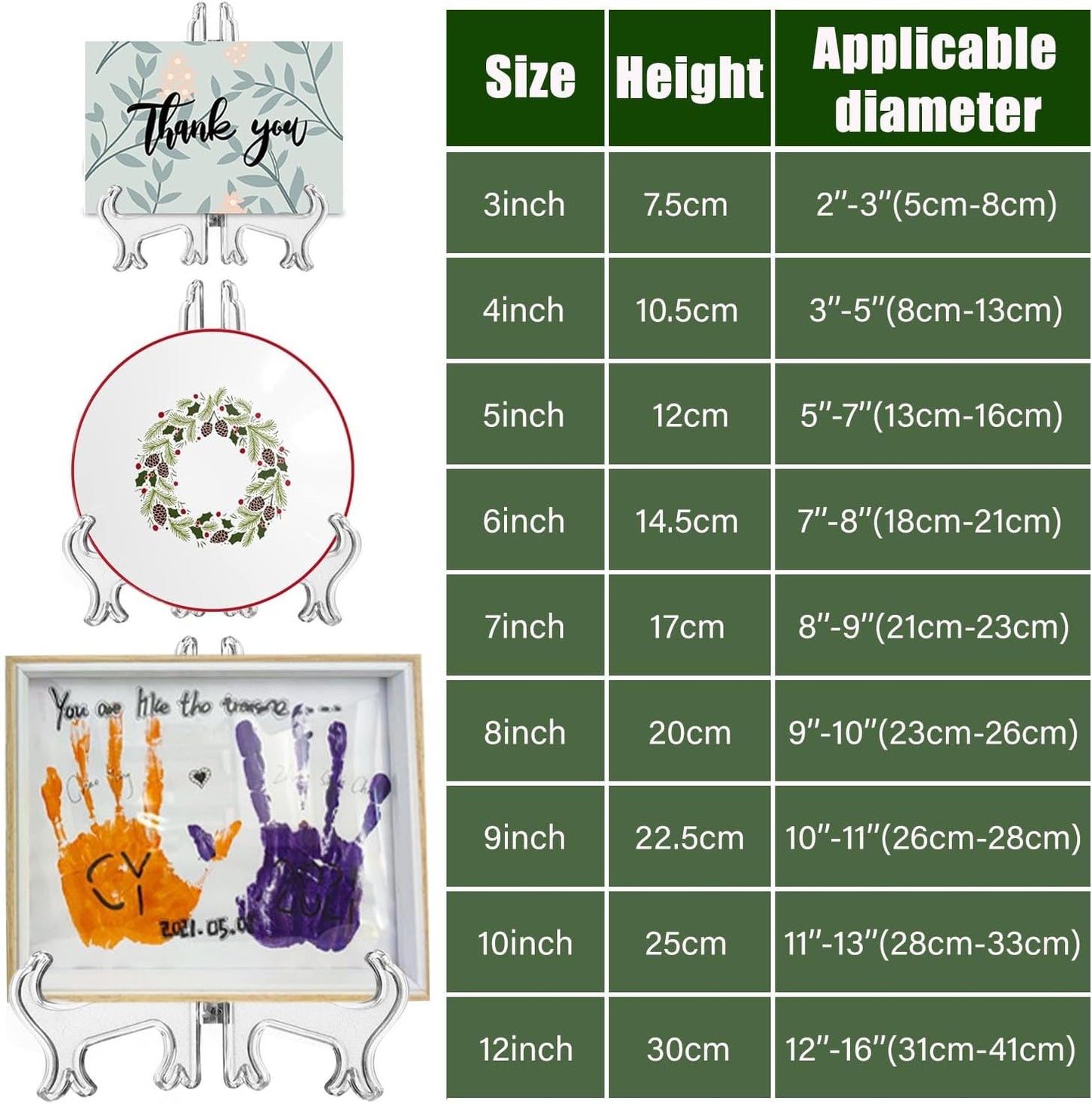 12 Pack 3 Inch Clear Plastic Easels or Stand/Plate Holders to Display Pictures or Other Items at Weddings, Plate Stands for Home Decoration, Birthdays, Tables
