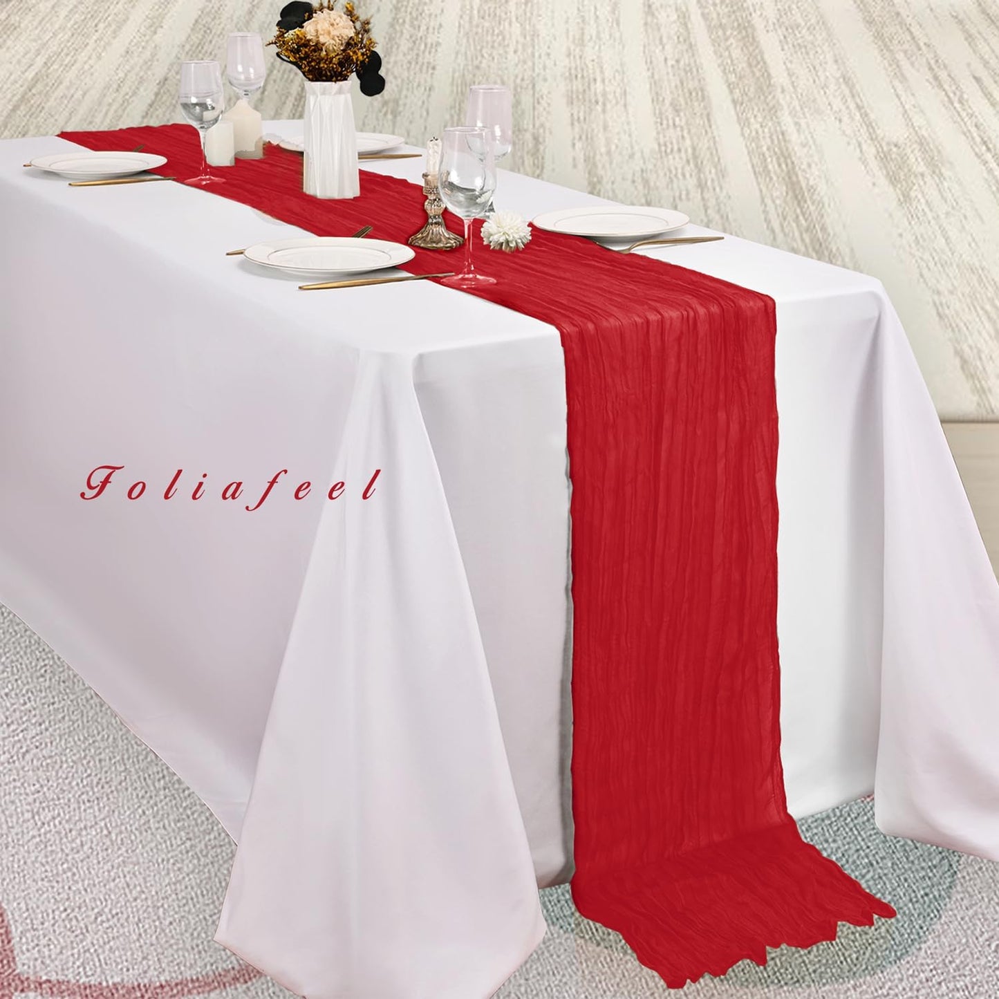 20 Pack Red 10FT Cheesecloth Table Runner Rustic Gauze Fabric Cheese Cloth Table Runner for Wedding Bridal Baby Shower Table Decor Boho Sheer Birthday Party Table Decorations 20 x 120 Inch Long