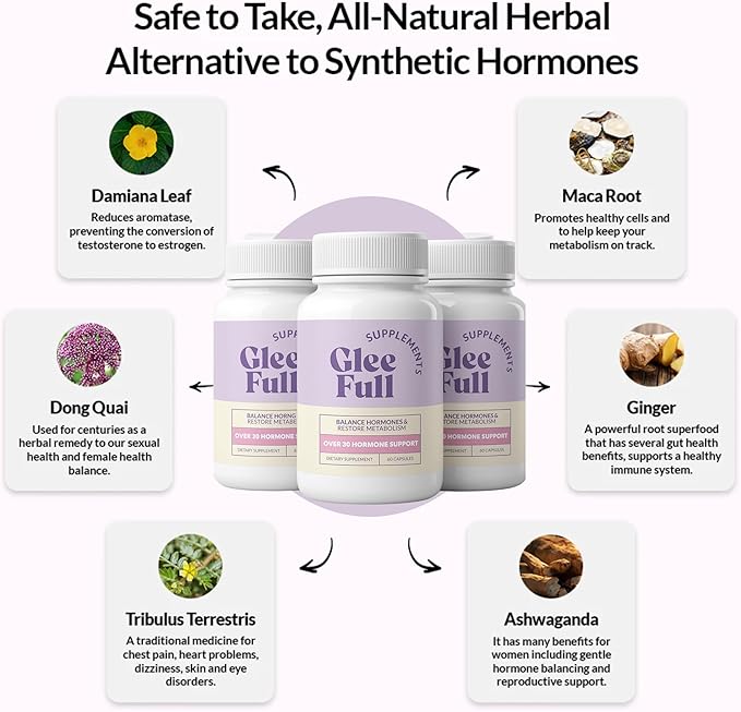 GleeFull Over 30 Hormone Support - Menopause Supplements for Women - Hormone Balance for Women - Hot Flash Relief - Menopause Support