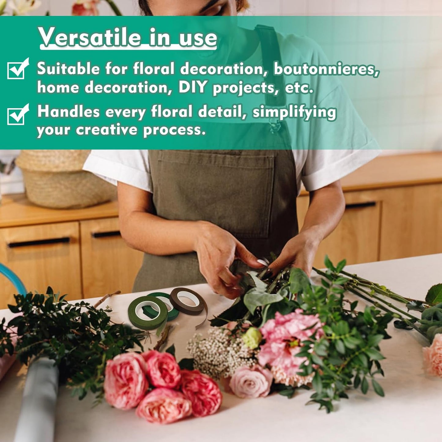 Floral Tape, 1/2inch Flower Tape, Flower Tape for Bouquet Stem Wrap Floral Arranging Craft Projects Corsages, Wedding Bouquet (Brown)