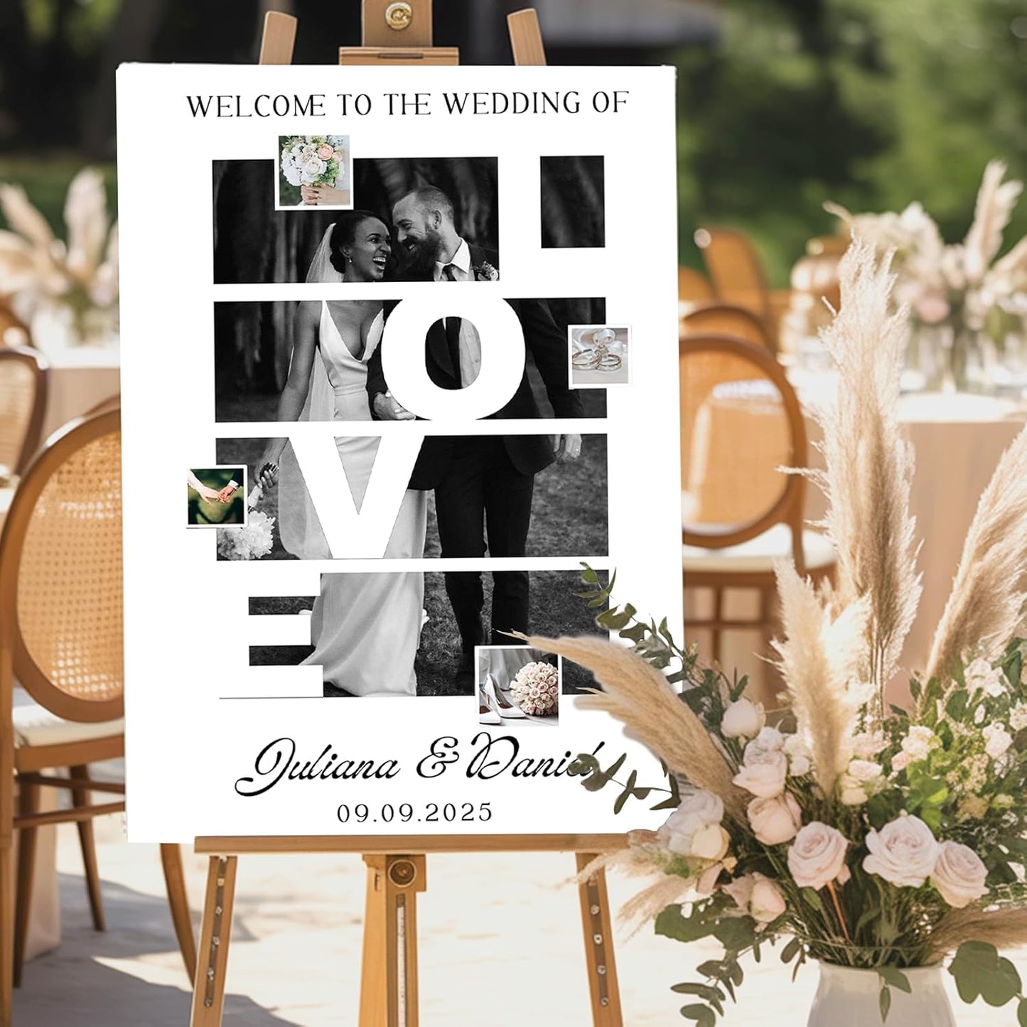 Personalized Wedding Welcome Sign - Custom Gifts for Weddings, Christmas, Engagement Party, Anniversary, Custom Bride & Groom Reception Sign with Photo, Corrugated Plastic H Stake