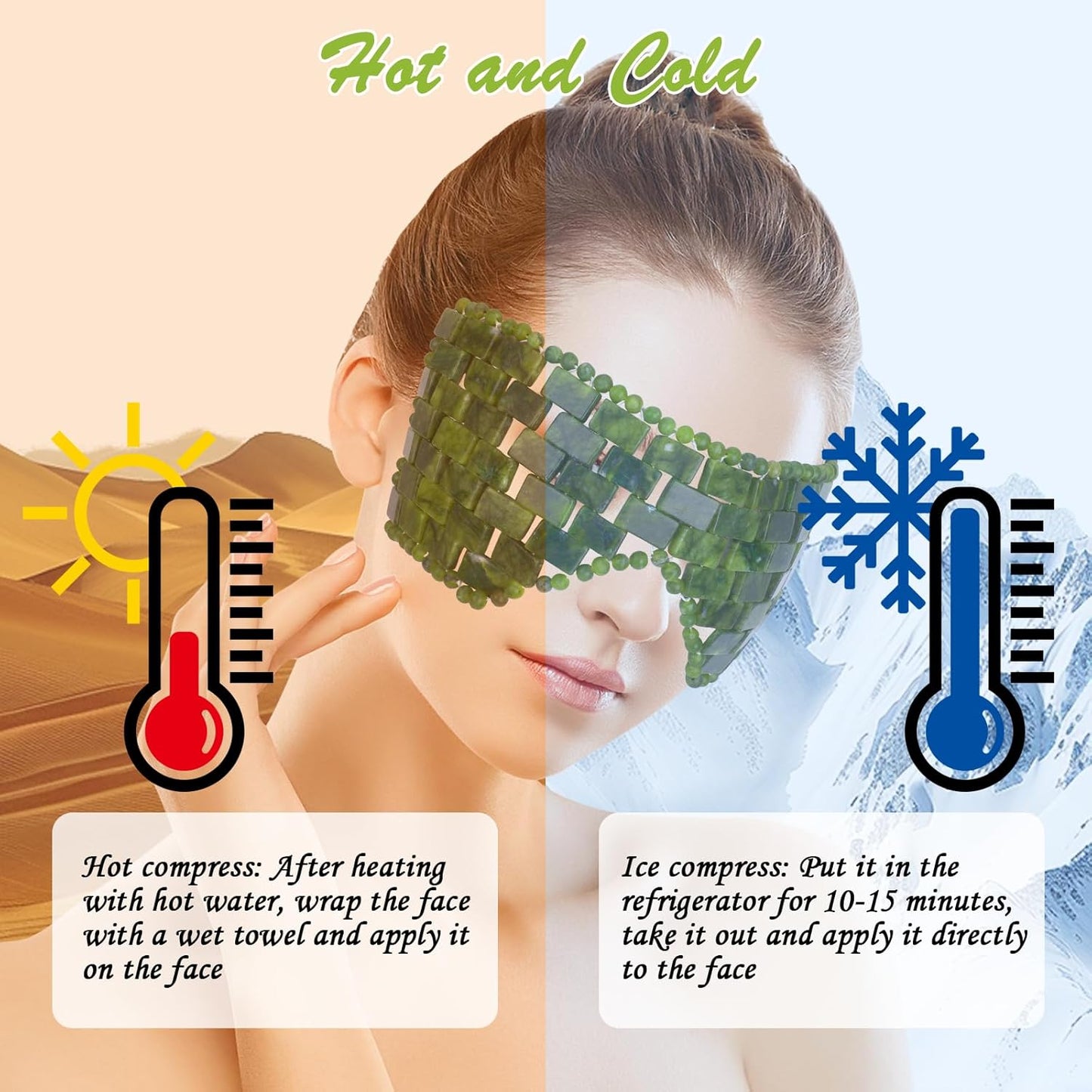 2 Pcs Jade Eye Mask and Scalp Massage Comb Set, Natural Jade Stone Hot & Cooling Eye Mask for Puffy Eyes & Help Soothe Eye Fatigue, Resin Scalp Massager Tool for Relaxation and Head Care