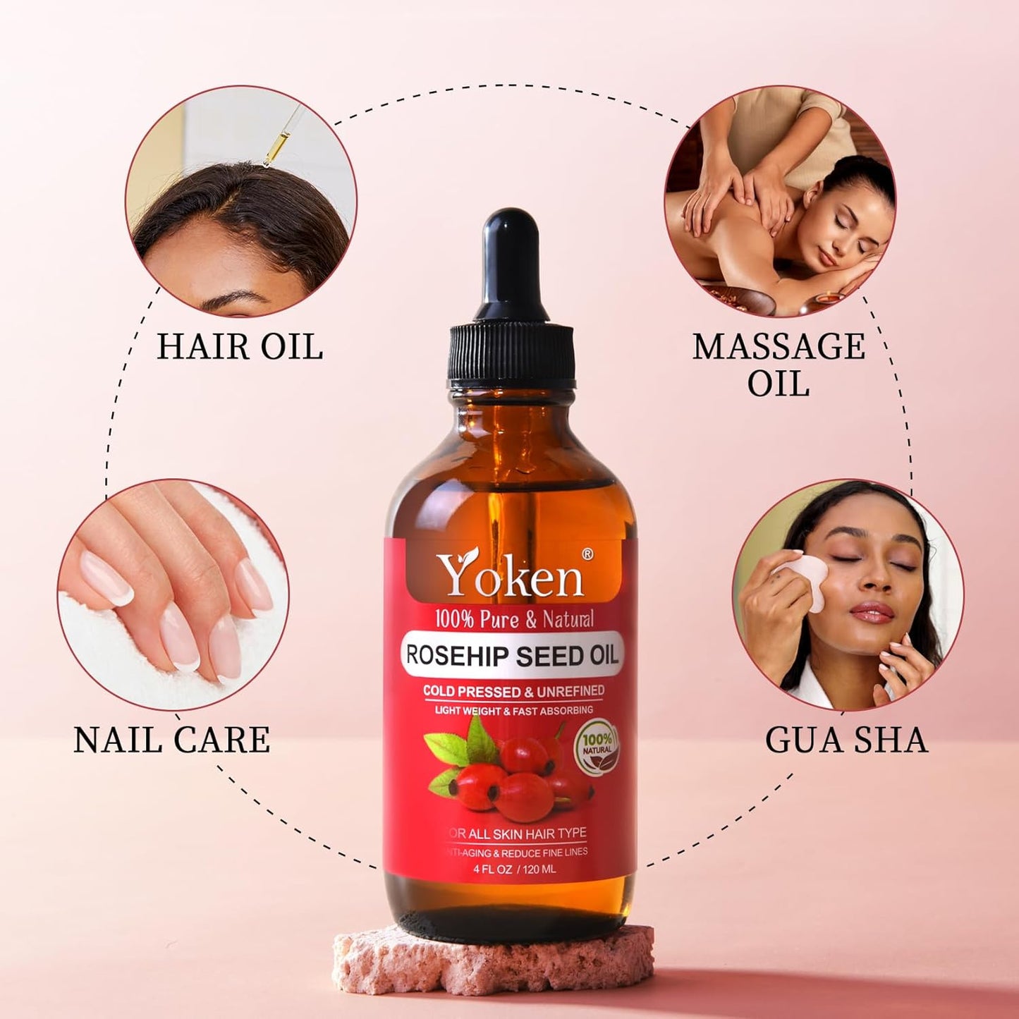 Rosehip Seed Oil For Face,100% Pure Rosehip oils For Skin,Scars,Hair & Nails.4 fl Oz Cold Pressed Rose Hips Oil For Skin Care, Anti-Aging, Scar Treatment, GUA SHA Massage DIY (4 Fl Oz)