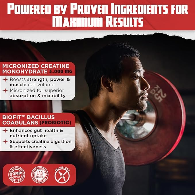 Old School Labs 5000mg Creatine Monohydrate Micronized Powder with BioFit™ (Max Absorption), Performance & Recovery, Strength, Endurance, Focus - Made in USA - Men & Women - 60 Servings