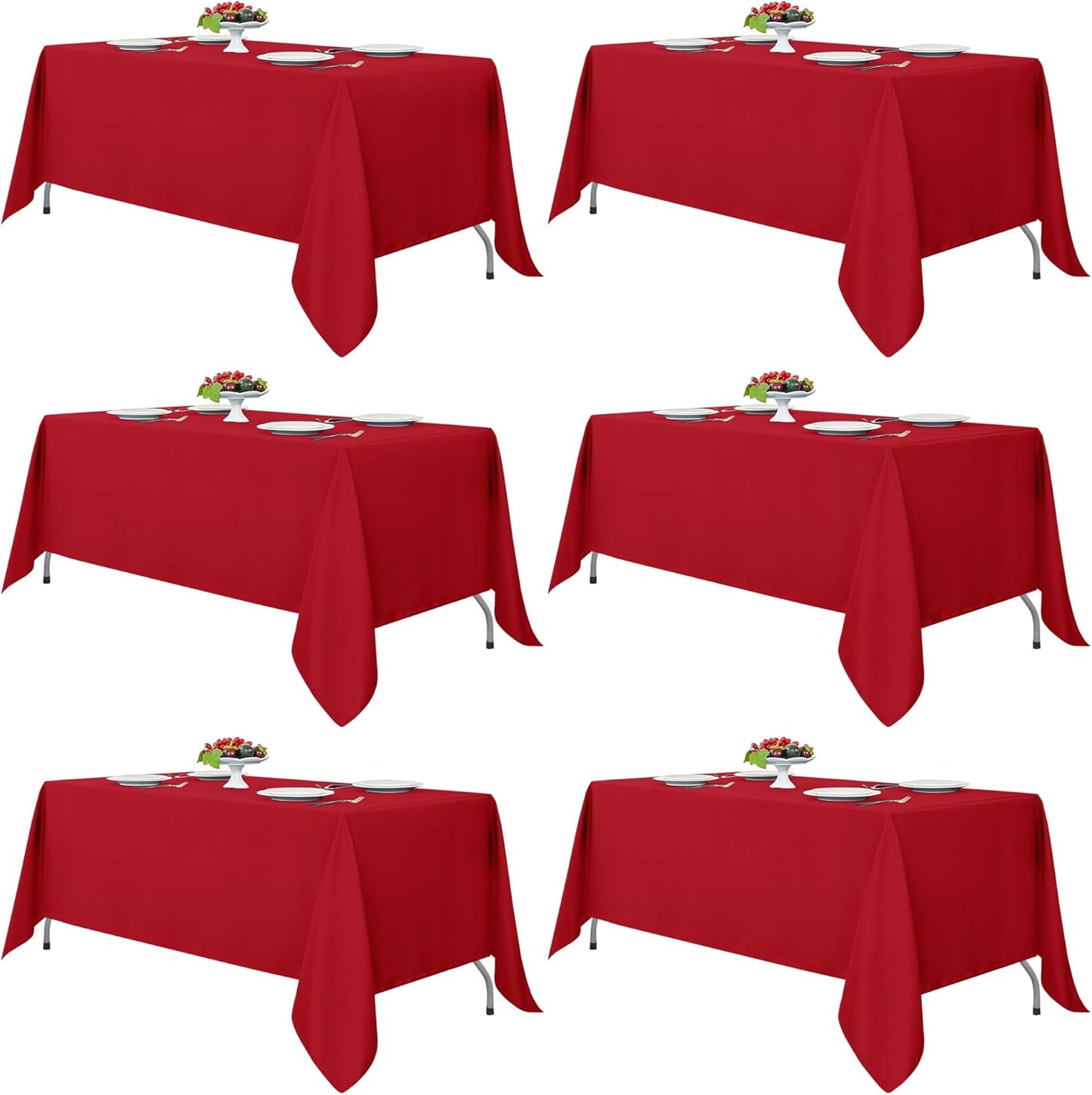 Fitable Red Rectangle Tablecloths for 6 Foot Tables, 6 Pack - 70 x 108 Inches - Stain Resistant and Washable Table Clothes, Polyester Fabric Table Covers for Wedding, Party, Banquet, Buffect