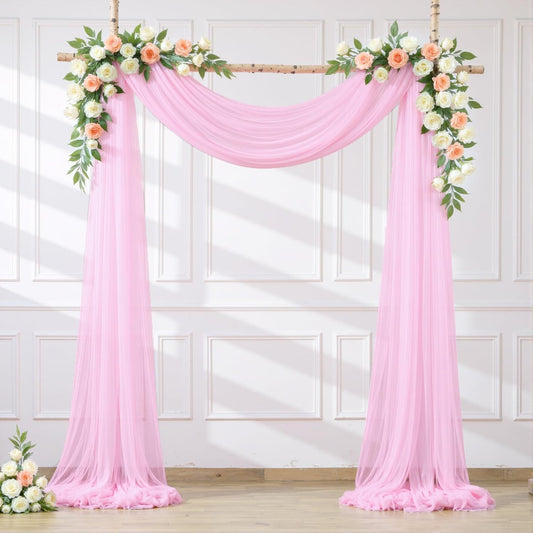 Wedding Arch Draping Fabric Backdrop 1 Panel 30" x 19Ft Pink Drapes Curtains for Wedding Reception Sheer Tulle Backdrop Curtain for Ceremony Birthday Party Baby Shower Arbor Ceiling Decorations