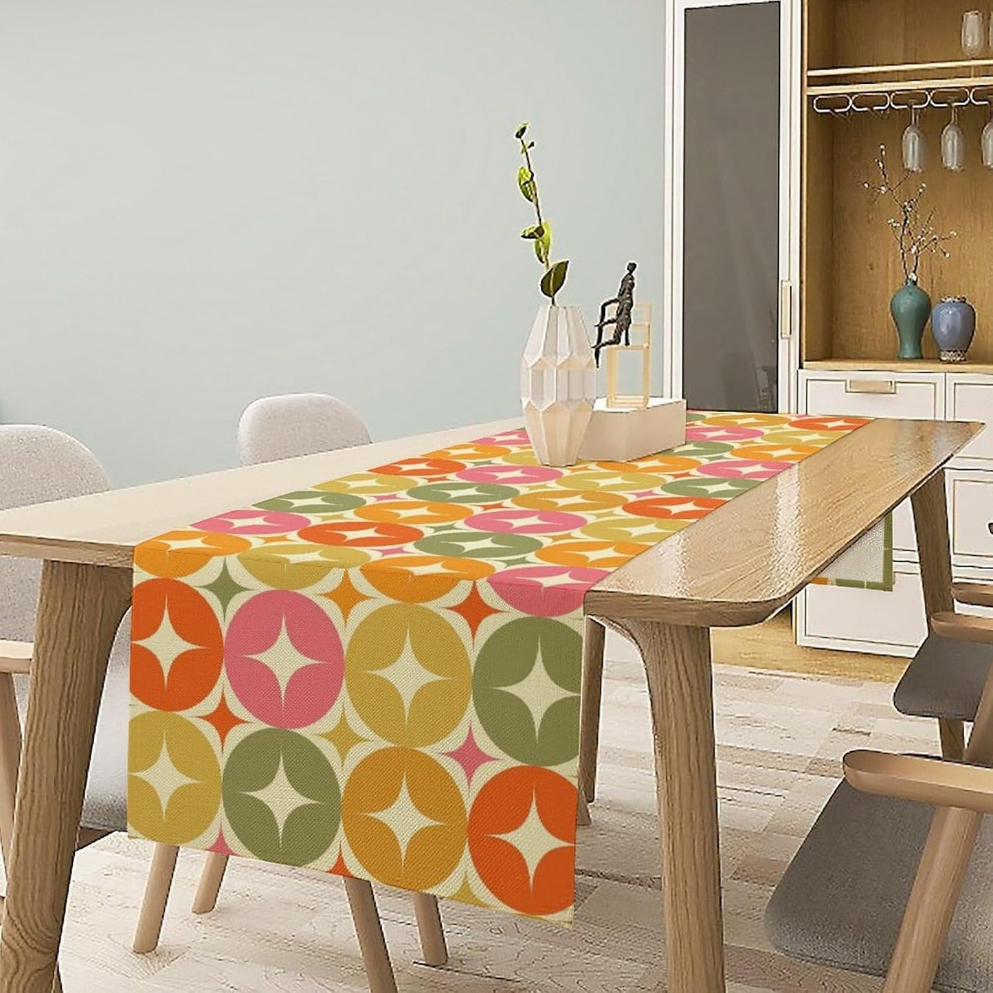 Mid Century Table Runner, Flag Retro Atomic Starburst 1950s Abstract Geometric Space Tabletop Decoration for Home Kitchen Restaurant Table Flag 13x60 Inch