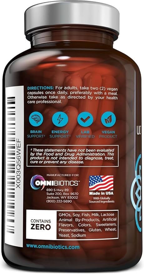 OmniBiotics Ultimate Daily Multivitamin for Women & Men – 34 Essential Ingredients Including Vitamin A, C, D, E, B6, B12, Biotin, Zinc – 120 Vegan Capsules