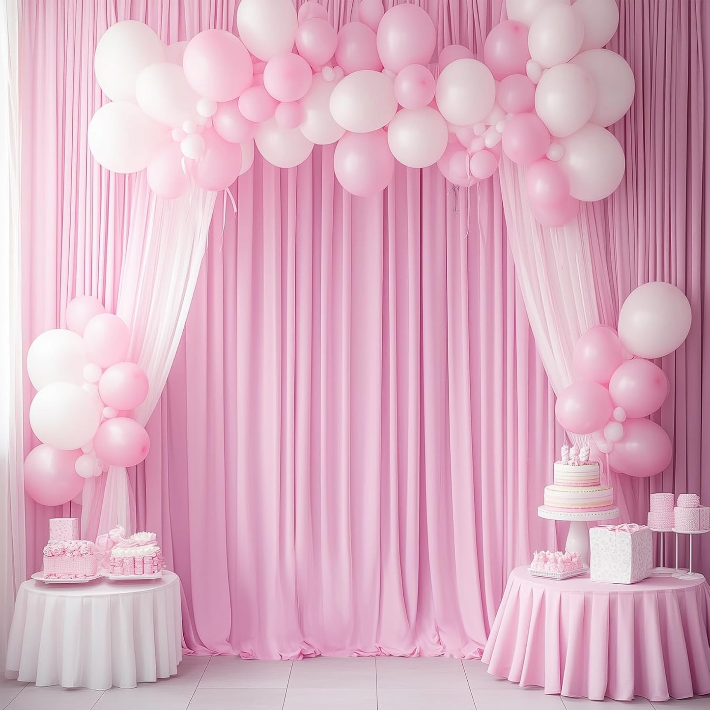 50ftx14FT Wrinkle Free Pink Backdrop Curtain, 10 Panels 14FT Height Pink Wedding Backdrop Drapes, Silky Polyester Back Drop Cloth for Birthday Photography Background Party Backdrop Draping