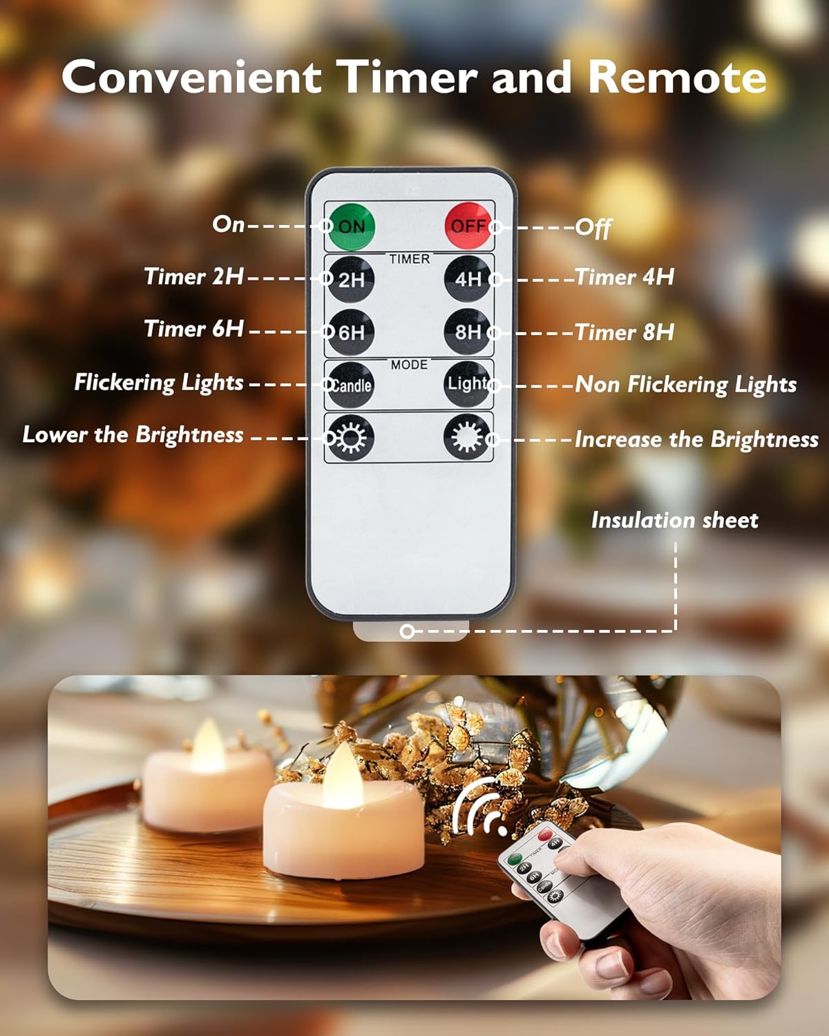 Remote Candles, 12PCS Flameless Tea Lights Candle Battery Operated with Timer, 400+Hours Remote Control LED Tea Lights Votive Candle for Holiday Table Centerpieces Decor