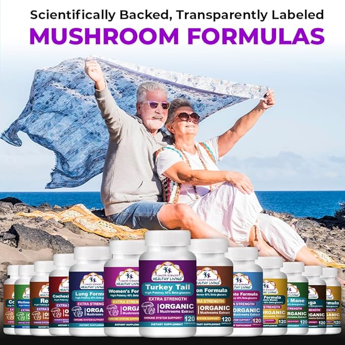 CANCER SCIENCES Turkey Tail Wellness Mushrooms Supplement, USDA Certified Organic Extract, Extra Strength 1,500 mg, High Potency 40% Beta-Glucans, Gut & Immune Support, Natural Digestive, 120 Capsules