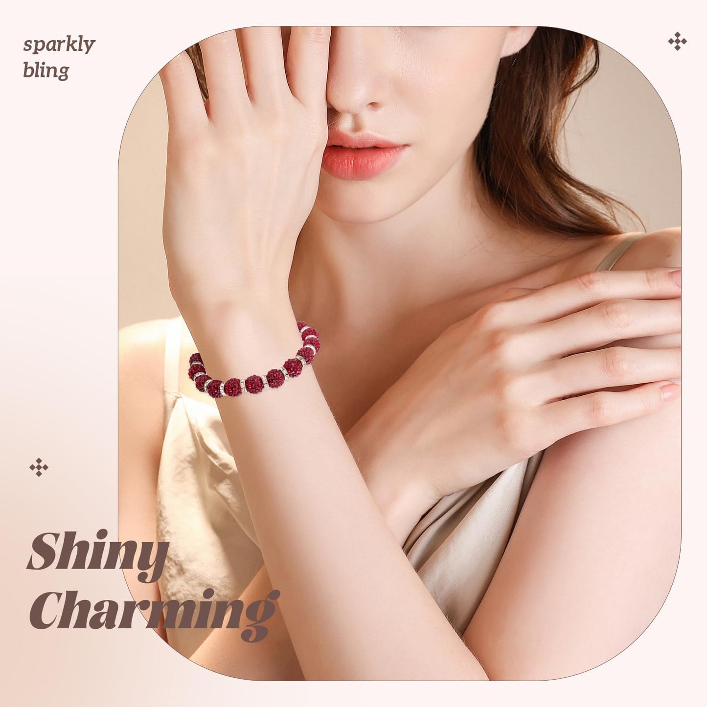 200pcs 10mm Rhinestone Beads for Jewelry Making, Dark Red Shiny Round Disco Ball Beads Bulk, Sparkle Crystal Clay Christmas for Bracelet Baseball Necklace Earring Crafting and DIY