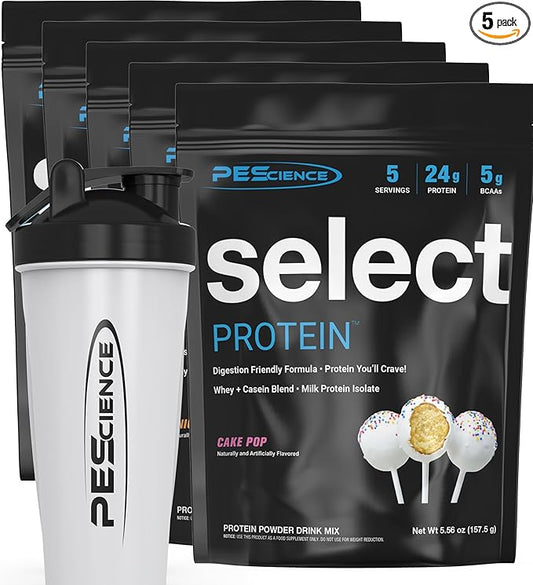PEScience Select Protein Powder Variety Pack, 25 Serving Protein Powder Sample Pack, 5 Flavors, Whey and Casein Blend, Keto Friendly and Gluten Free