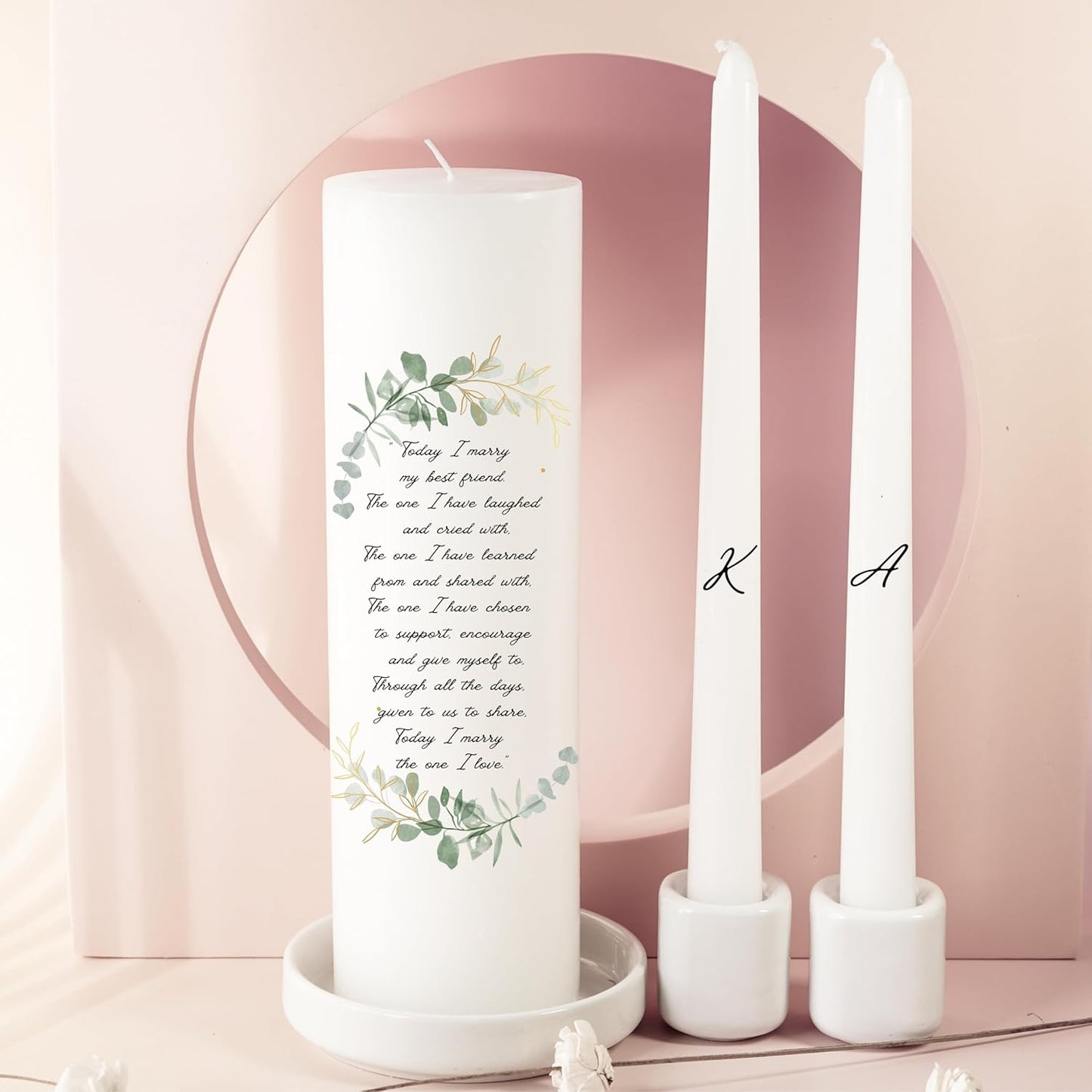 Unity Candles for Wedding, Modern Unity Set, Custom and Personalized Taper Candles with Bible Quote, Unscented White Premium Wax, Religious and Wedding Ceremony, Special Events (Custom Initials)